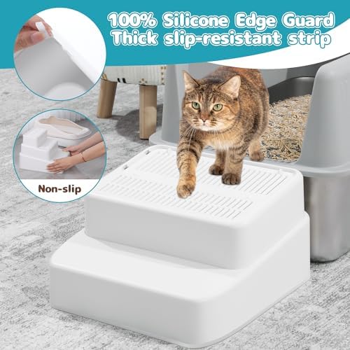 BALAPET Adjustable 3 Steps Litter Box Ramp with Filter Function, Detachable Litter Trapper, Non-Slip Cat Litter Stair for Small & Elderly Cats(White) - Image 3