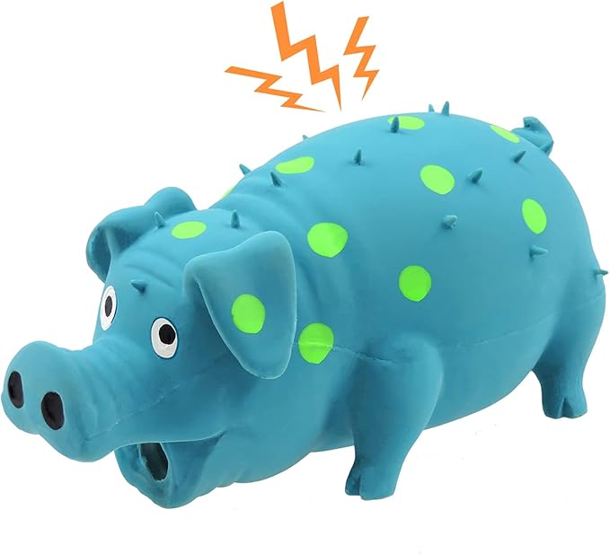 Andiker Dog Squeaky Toy, Dots Latex Dog Chew Toys with a Oinks Sound Squeaker Grunting Pig Dog Toy Durable Self Play 8" Dogs Squeeze Toy for Dental Biting Chasing to Kill Boring Time (Blue)