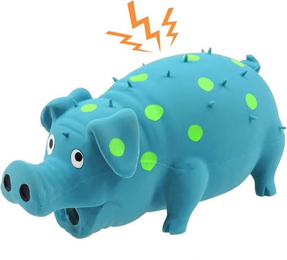 Andiker Dog Squeaky Toy, Dots Latex Dog Chew Toys with a Oinks Sound Squeaker Grunting Pig Dog Toy Durable Self Play 8" Dogs Squeeze Toy for Dental Biting Chasing to Kill Boring Time (Blue)
