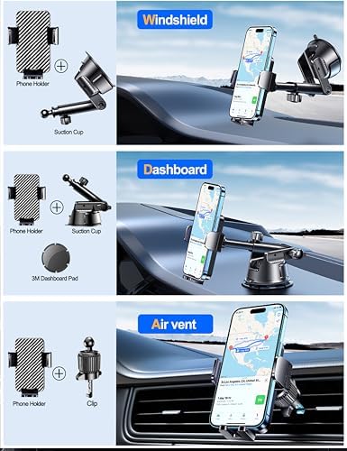 Qifutan Dash Mounted Holders Phone Holders for Your Car Phone Mount for Car Windshield Dashboard Air Vent Universal Desk Mounts Hands Free Automobile Cell Phone Holder Fit for iPhone Smartphone - Image 4