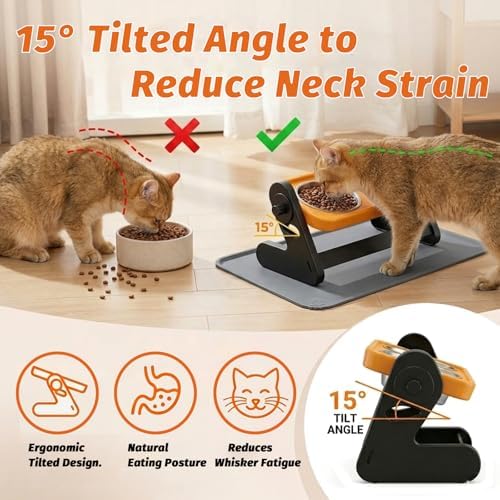 Elevated Cat Bowls with Food Mat, Orange - Image 3