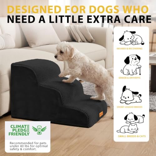 Dog Stairs for Small Dogs, 3-Step Non-Slip Foam Pet Steps for Couch Bed - Image 3