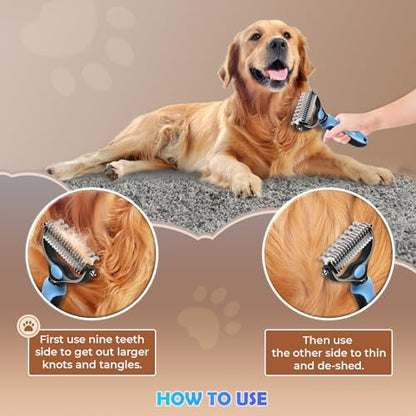 Undercoat Rake for Dogs & Cats, Dematting Comb with Extra Wide Double-Sided Stainless Steel Teeth for Detangling, Deshedding, Brushing, Thinning & Removing Shed Fur, Knots, Mats, and Tangles in Pets - Image 4