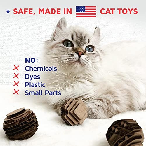 Cat Ball Toys by Americat – Made in USA – Safe Cardboard Cat Toys – for Interactive and Independent Play, Exercise & Stress Relief for All Breeds & Ages (Pack of 3 Round Balls) - Image 4