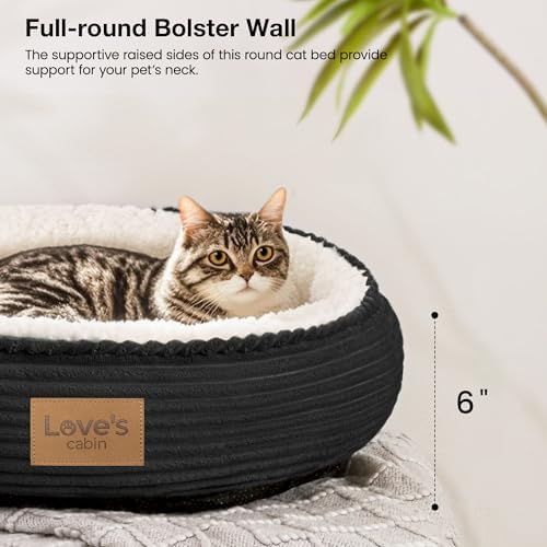 Love's cabin Round Donut Cat and Dog Cushion Bed, 20in Pet Bed for Cats or Small Dogs, Anti-Slip & Water-Resistant Bottom, Super Soft Durable Fabric Pet beds, Washable Luxury Bed Black Stripe - Image 5