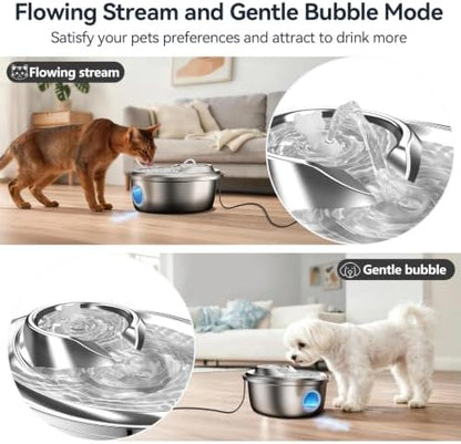 ORSDA Cat Water Fountain Stainless Steel, Automatic Pet Water Fountain, 67oz/2L Drinking Fountain Dog Water Dispenser with Water Level Window for Cats and Small Dogs- 3 Filters +1 Pump Sponges (D36) - Image 3
