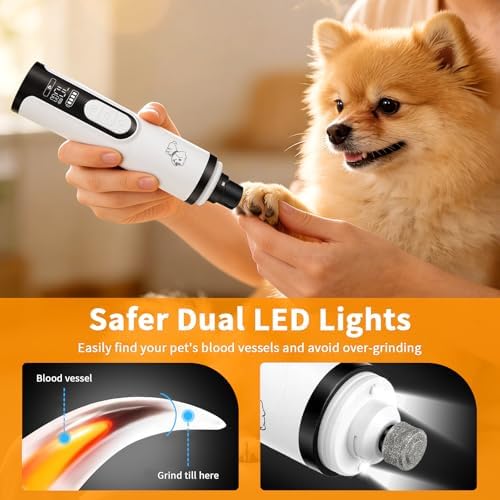Upgraded Dog Nail Grinder Quiet 3 Adjustable Speed Cordless Silent Nail Grinder Pet Nail Trimmer with LED Light Pet Silent Painless Paw Grooming Supplies for Small/Medium/Large Dogs & Cats - Image 5