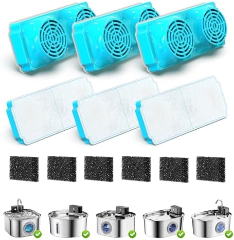 Cat Water Fountain Filter for 108oz/3.2L Wireless Cat Fountain,Replacement Filters for Stainless Steel Battery Operated Pet Fountain(6 Filters and 6 Sponges) by OYES