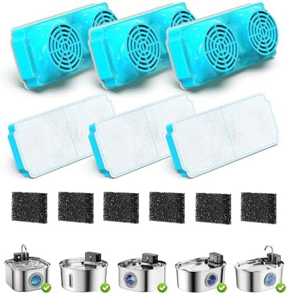 Cat Water Fountain Filter for 108oz/3.2L Wireless Cat Fountain,Replacement Filters for Stainless Steel Battery Operated Pet Fountain(6 Filters and 6 Sponges) by OYES