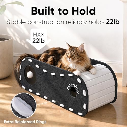 FUKUMARU Cat Bed Cave Tunnel, 31.5 Inch, Cat House Condo Indoor, Black - Image 6