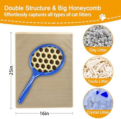 Cat Litter Mats Litter Trapping Mat, 25''x16'' Cat Litterbox Mat for Floor, 2 Layer Honeycomb Pet Litterbox Matt Catcher Rug, Waterproof Urine Proof, Non-Slip, Soft, Clean Easily, Small - Image 2