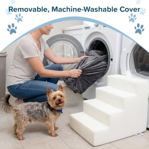 Dog Stairs for Small Dogs - 4-Step Dog Steps for High Bed and Couch - Pet Stairs with Nonslip Bottom, High-Density Foam, and Removable Washable Cover - Cat and Dog Furniture by PETMAKER (Gray) - Image 4