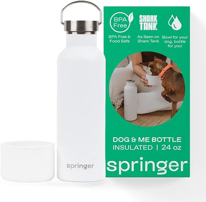 Springer Dog and Me Water Bottle, Stainless Steel Insluated Water Bottle, Keeps Water Cold for 12 Hours (White)