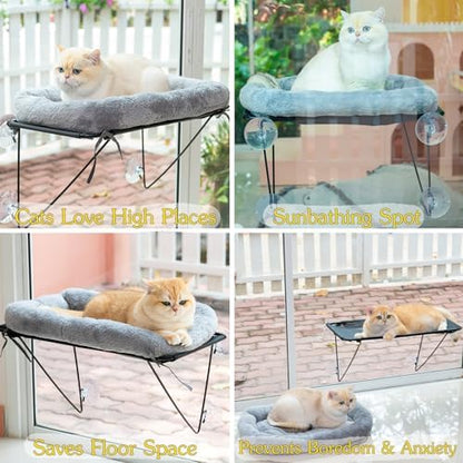 ROOVE Cat Window Perch – Luxury Cozy Hammock with Ultra-Soft Cover, Sturdy Metal Frame & 4 Strong Suction Cups, Durable Window Bed for Large Indoor Cats & Kittens to Lounge, Rest, and Observe (Grey) - Image 4