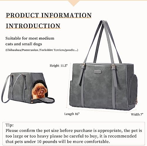 Lasaviin Fashion Dog Purse Pet Carrier Leather Bag for Small Dogs Cats Puppy, Portable Tote Bag Airline Approved Soft-Sided Carriers (Grey) - Image 2