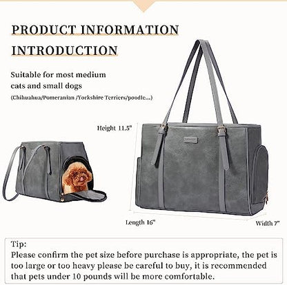 Lasaviin Fashion Dog Purse Pet Carrier Leather Bag for Small Dogs Cats Puppy, Portable Tote Bag Airline Approved Soft-Sided Carriers (Grey) - Image 2