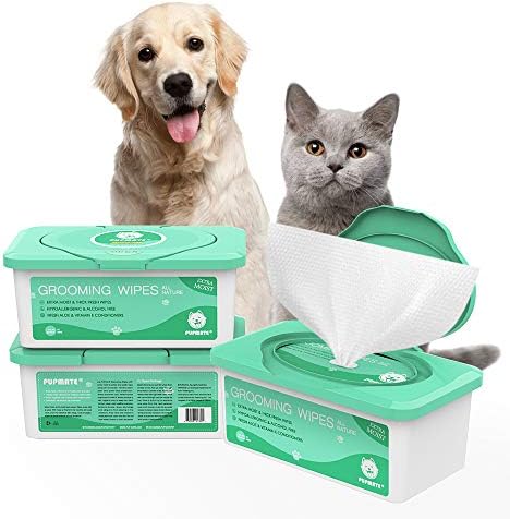 Pet Wipes for Dogs & Cats, Extra Moist & Thick Grooming Puppy Wipes with 100 Fresh Counts, Aloe Vera/Nature by PUPMATE
