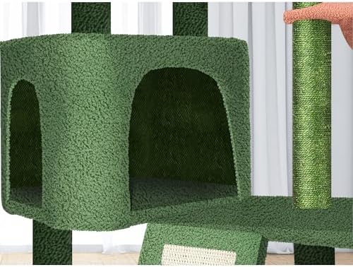 Wang Xin Four Layer Big Cat Tree with Huge Cat Condo and Two Hammocks Scratch Pad,Green - Image 5