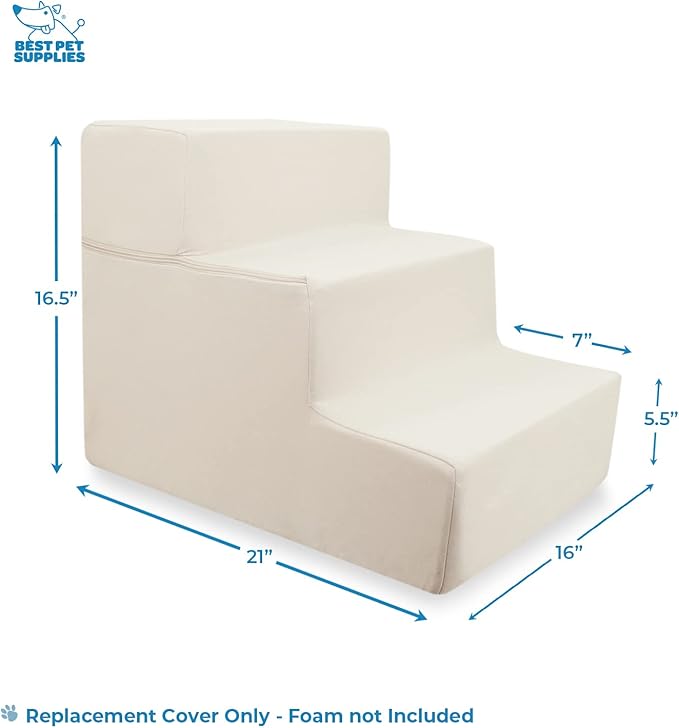 Best Pet Supplies Dog Stairs & Steps - Foam Steps for Small Dogs & Cats, Non-Slip Indoor Balanced Pet Step Support, Dog Ramp, No Assembly, Ivory, Foldable 3-Step (16.5-inch Height)