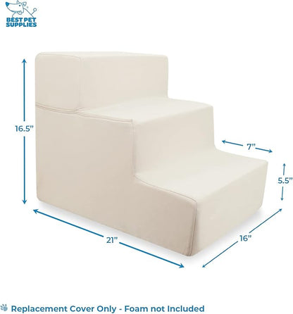 Best Pet Supplies Dog Stairs & Steps - Foam Steps for Small Dogs & Cats, Non-Slip Indoor Balanced Pet Step Support, Dog Ramp, No Assembly, Ivory, Foldable 3-Step (16.5-inch Height)