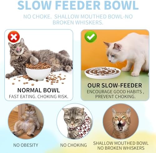 Ceramic Cat Slow Feeder,Shallow and Wide Opening Dish for Whisker Friendly - Image 4