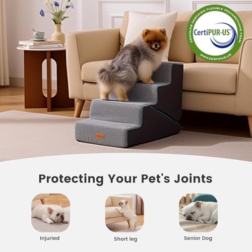 Gardner Pet Dog Stairs for Small Dogs 18.5" H, Small 2 in 1 Transformable 4-Step Pet Stairs and Dog ramp, Steps for Couch with Durable Non-Slip Waterproof Fabric Cover and Soft Foam, Grey - Image 5