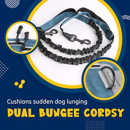 Lightweight Hands Free Dog Walking Waist Belt Leash with Storage Pouch, Featuring Dual Handles and Heavy-Duty Durable Bungee—Perfect for Outdoor Hiking and Running (Light Blue) - Image 4