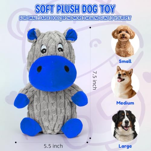 loncoldy Squeaky Dog Toys, Tough Stuffed Animals Hippo Chew Toy Blue - Image 5