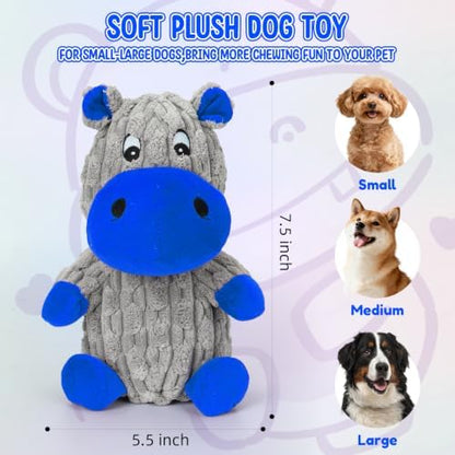 loncoldy Squeaky Dog Toys, Tough Stuffed Animals Hippo Chew Toy Blue - Image 5