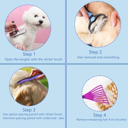 5-in-1 Dog & Cat Extra Long Pin Grooming Kit Slicker Brush for Large Dogs Cats Remove Loose Fur, Undercoat Brush for Shedding, Dematting Comb & Cleaner for Long Haired Pets - Image 6