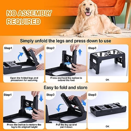 LALOBLUE Elevated Dog Bowls, Raised Bowl with 2 Stainless Steel Food Bowls, Dog Bowls Stand Adjusts to 5 Heights 2.95", 8.46", 9.65", 10.82", 12.01" for Small Medium Large Cats Pets,Black - Image 6