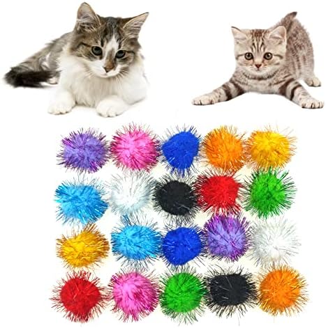 Andiker Cat Sparkle Balls - 1.5 Inches Colorful Tinsel Glitter Pom Pom Toys for Indoor Cats - Interactive and Lightweight to Keep Fit and Active (4.5cm, 20pcs) by Andiker-ServingforYou