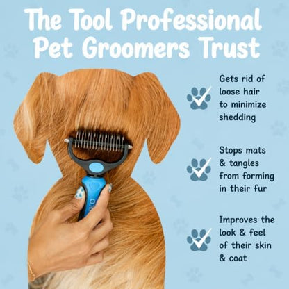 Sinko Shedding Brush for Dog and Cat, Undercoat Rake & Comb with Extra-Wide Double-Sided Stainless Steel Teeth for Deshedding, Brushing, Removing Loose Fur, Knots, Mats & Tangles in Pets (Blue) - Image 5