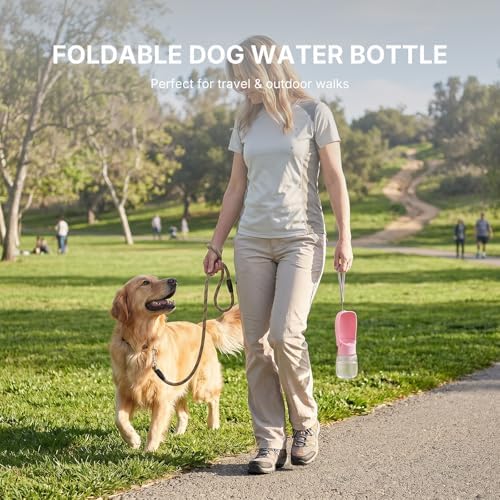 Foldable Dog Water Bottle, Leak Proof Portable Pet Water Dispenser for Dogs and Cats, One-Hand Travel Water Bottle for Walking Hiking Outdoor Use (350ml, Pink) - Image 7