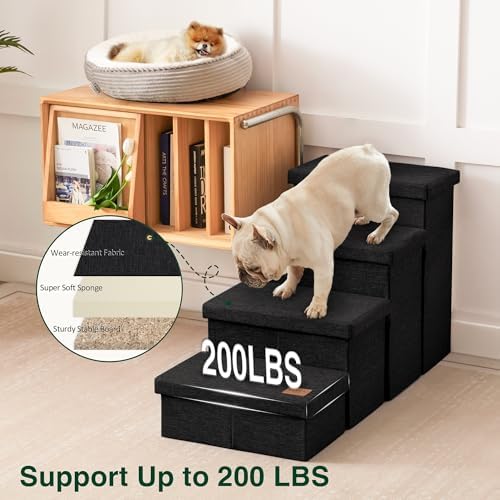 Love's cabin Dog Stairs for High Bed, Foldable Pet Stairs for Small Medium or Large Dogs Puppy with Storage for Bed or Couch, Cat Dog Steps Ramp with Zip up to 200 lbs, Black, 4 Steps - Image 5