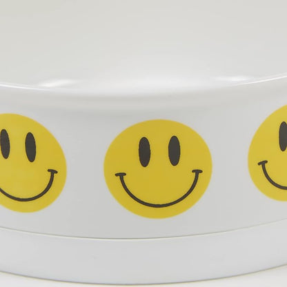 Bone Dry Ceramic Food Bowls, Non-Slip & Dishwasher Safe, Large Set, 7.5x2.4, Smiley Face, 2 Count