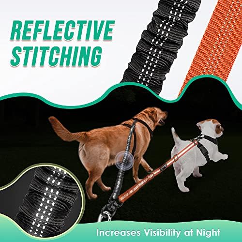 AUTOWT Two Dog Lead, 2 in 1 Upgraded Double Dog Leash Attachment Combine Adjustable Strap and Shock Absorbing Bungee No Tangle Dual Training Splitter for Different Size Dogs - Image 6