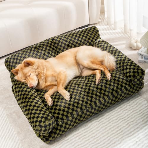 Faux Fur Cat & Dog Sofa Cat Couch Mini Cat Bed Indoor Human Style Pet Sofa, Modern Pet Furniture for Cats, Washable ＆ Removable Cover, for Cats and Small Medium Dogs (Black/Green, X-Large(36X27 inch)) by WARFORT