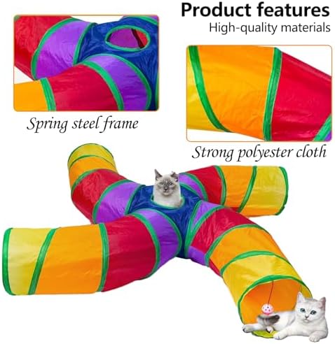 EGETOTA Cat Tunnel for Indoor Cats Large, with Play Ball S-Shape 4 Way Collapsible Interactive Peek Hole Pet Tube Toys, Puppy, Kitty, Kitten, Rabbit (S4 - Multicolor) - Image 4