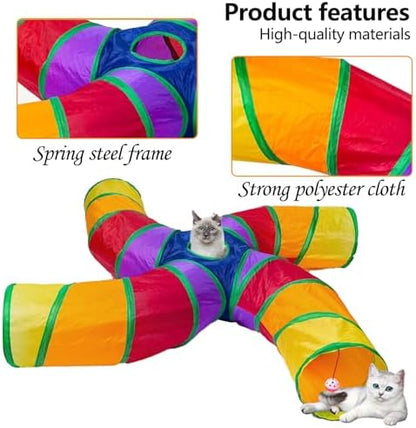 EGETOTA Cat Tunnel for Indoor Cats Large, with Play Ball S-Shape 4 Way Collapsible Interactive Peek Hole Pet Tube Toys, Puppy, Kitty, Kitten, Rabbit (S4 - Multicolor) - Image 4