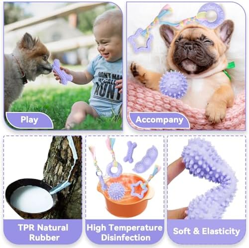 Petcare 6 Pack Puppy Teething Toys, Cute Purple Small Dog Chew Toys for Puppies 0-6 Months, Soft Rubber Rope Dog Teething Toys, Best Small Puppy Toys, Puppy Essentials Supplies - Image 4