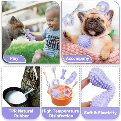 Petcare 6 Pack Puppy Teething Toys, Cute Purple Small Dog Chew Toys for Puppies 0-6 Months, Soft Rubber Rope Dog Teething Toys, Best Small Puppy Toys, Puppy Essentials Supplies - Image 4