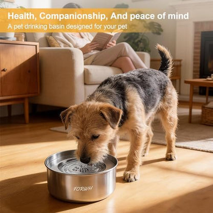 304 Stainless Steel Dog Water Bowl No Spill, 101oz/3L Large Capacity Pet Water Dispenser with Floating Disk, Non-Slip Slow Drink Feeder for Cat, Anti-Gulping & Splash Proof for Travel, Car & Home - Image 7