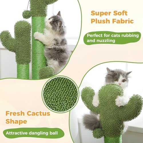 PAWZ Road Cactus Cat Scratching Post 35”Cat Scratcher with Toy Ball - Image 4