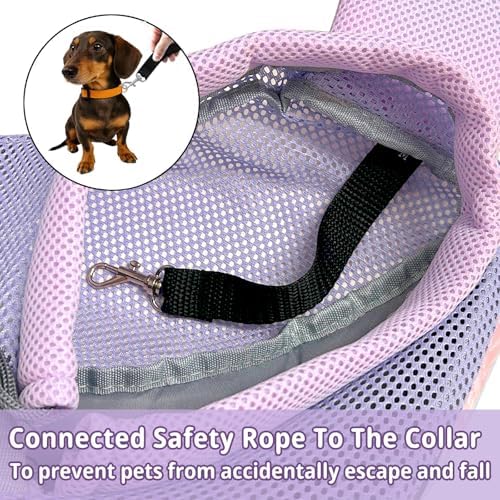 Cuby Pet Sling Carrier for Small Dogs Cats,Adjust Drawstring & Zipper Security Hook Triple Designs for Pets' Securty Dog Bag,Breathable Travel Pet Puppy Sling Carrier (Purple, M (5-10 lbs)) - Image 7
