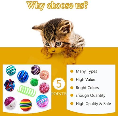 LASOCUHOO Cat Toys Kitten Assortment - Rainbow, Crinkle, Sparkle, Bell & Sisal Balls for All Cats - 30 Packs - Image 3
