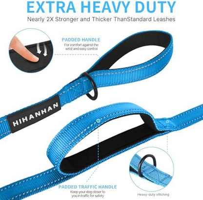 Reflective Dog Leash with Double Handle, Dog Leash 4 FT Long, Supports Medium and Large Dogs, Heavy Duty for Walking, Running, and Training, Blue - Image 3