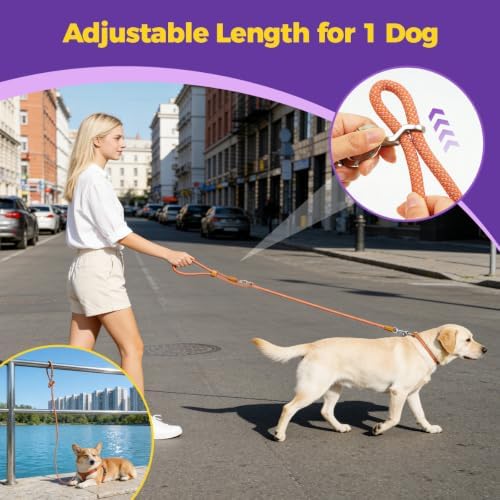 Hands-Free Double Dog Leash 2-in-1 Convertible for Walking & Jogging Orange - Image 6