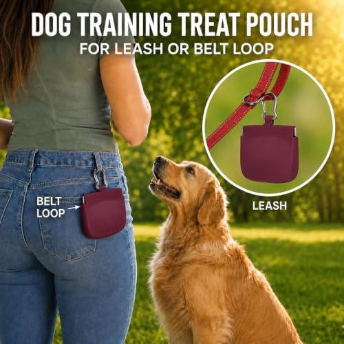 1 Cup Silicone Dog Treat Pouch, Dog Training Treat Bag, Burgundy - Image 6