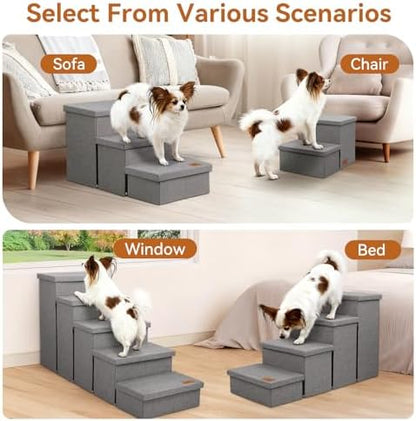 Zerbuger Dog Stairs with Storage, Grey 3 Steps Dog Ramp no Condo for Bed - Image 6
